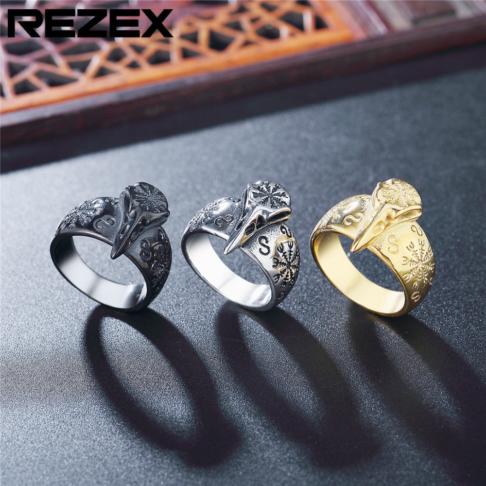 Viking Eagle Ring Personalized Vintage Titanium Steel Ring Stainless Steel Band Norse Jewelry Black Gold Steel