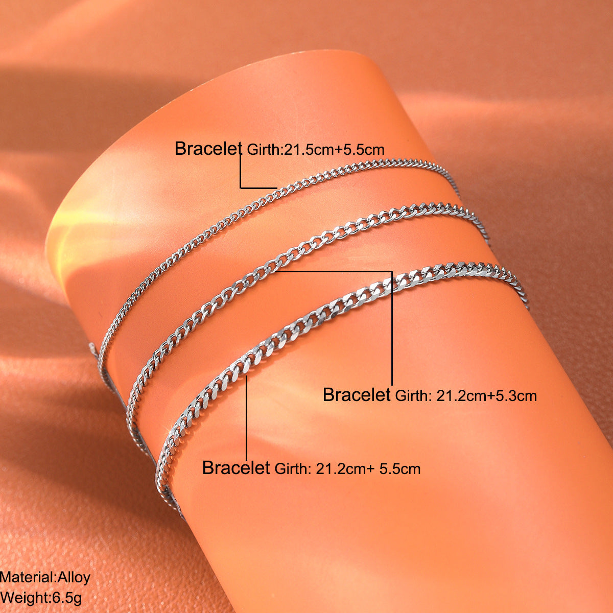 Unisex Hip Hop Flat Cuban Link Bracelet Electroplated Zinc Alloy Personality Bracelet Couple Bracelet Set of 2