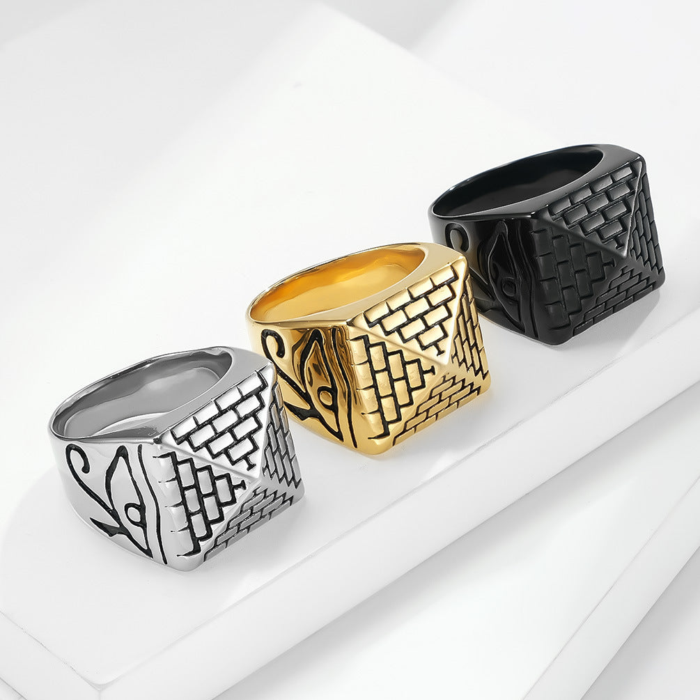 Unisex Egyptian Horus Eye Pyramid Ring In Stainless Steel Retro Jewelry For Men Women Durable Accessory Statement Ring