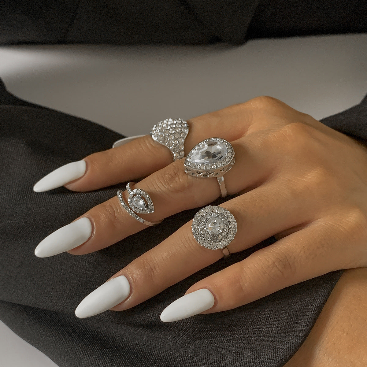 Womens Adjustable Knuckle Ring Geometric Gemstone Alloy Rhinestone Durable Elegant Modern Fashion Jewelry Gleaming