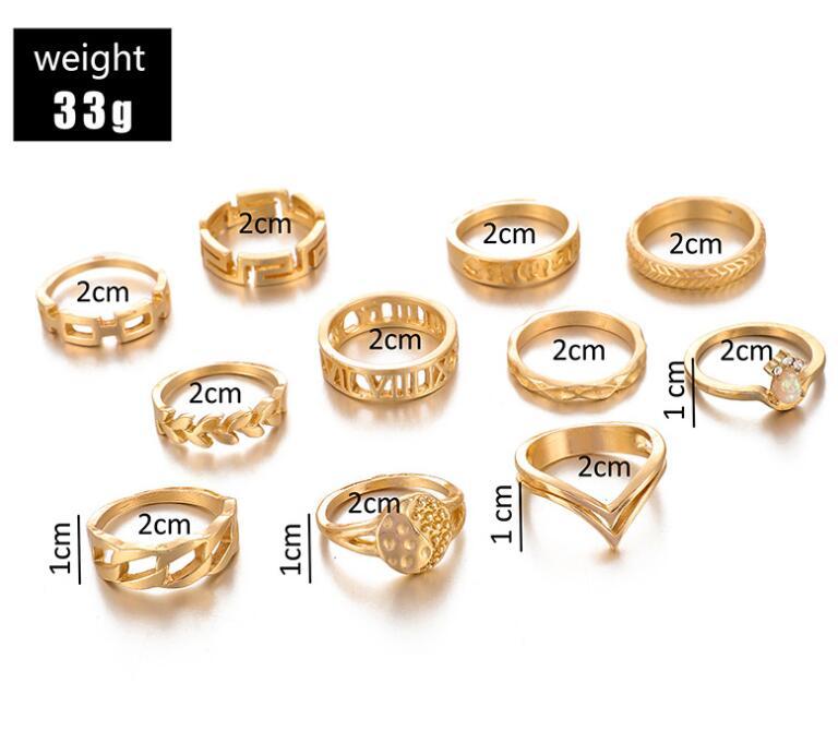 Unisex Geometric Ring Set Gold Electroplated Alloy V Shaped Diamond Design Individually Packed Everyday Fashion