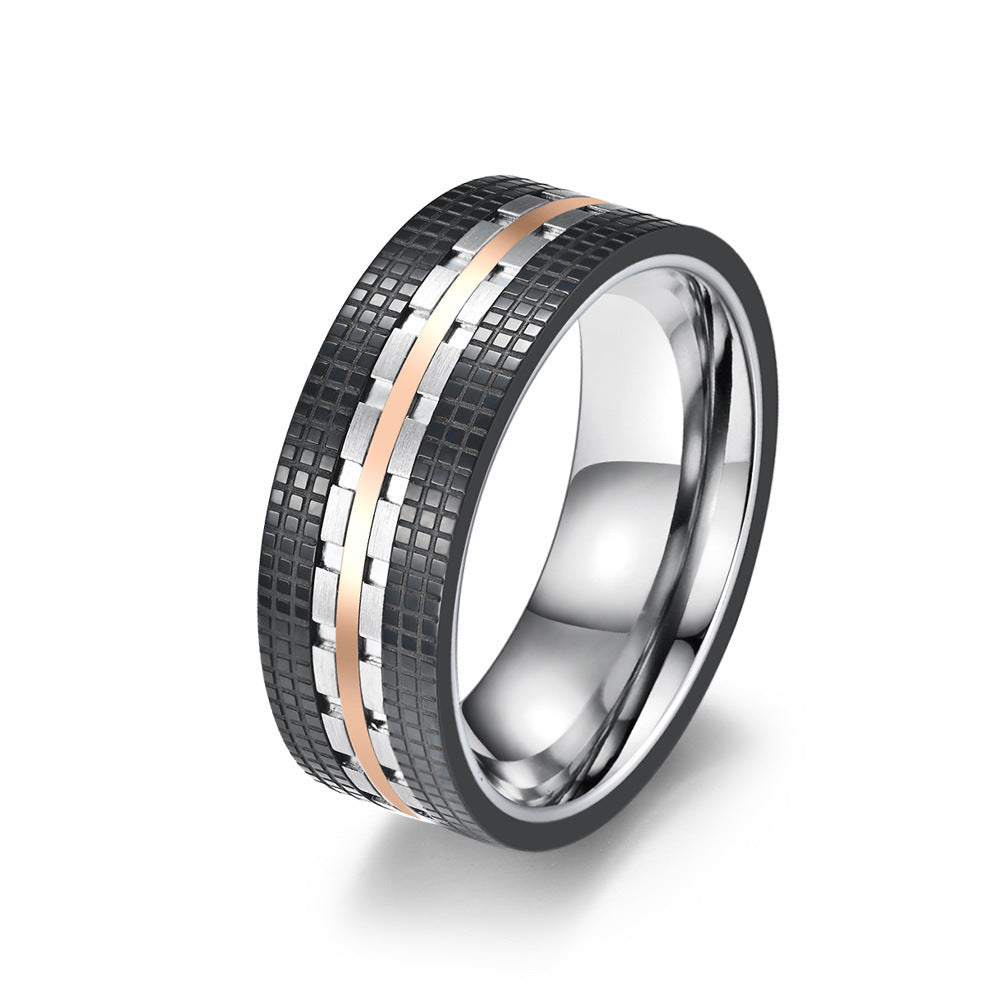 Men's Two Tone Stainless Steel Ring Atmospheric Combination Plated Ring Simple Stylish Band Ring for Men Blue and Rose Gold Jewelry Gift