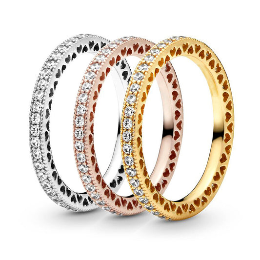 Peach Heart Openwork Copper Ring With Gold Plated Gemstone Inlay For Women Elegant Statement Jewelry For Festivals