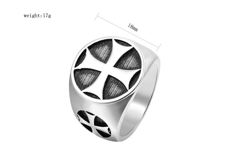 Men's Titanium Steel Ring Retro Cross Medal Design Statement Band Unique Personality Jewelry Gift for Him Fashion Accessory Black Steel Gold Tone