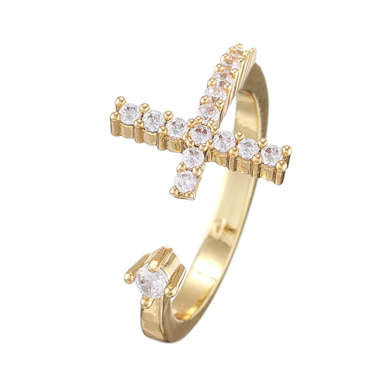 Womens Adjustable Zircon Cross Ring Open Style Gold Plated Copper Ring Or Silver Plated Jewelry Everyday Style
