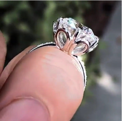 Six Petal Flower Zircon Ring For Women Brass And White Steel Jewelry Elegant Gift For Bridal Occasions Everyday Use