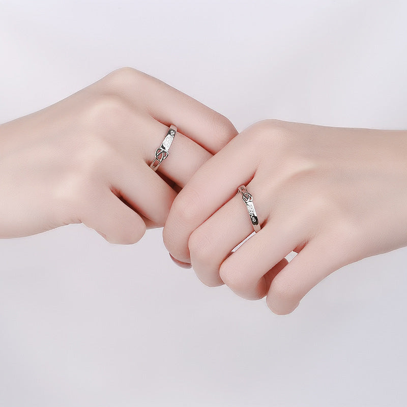 Heart Shape Couple Rings Set Silver Plated Matching Jewelry For Anniversary Gift Wedding Engagement For Lovers