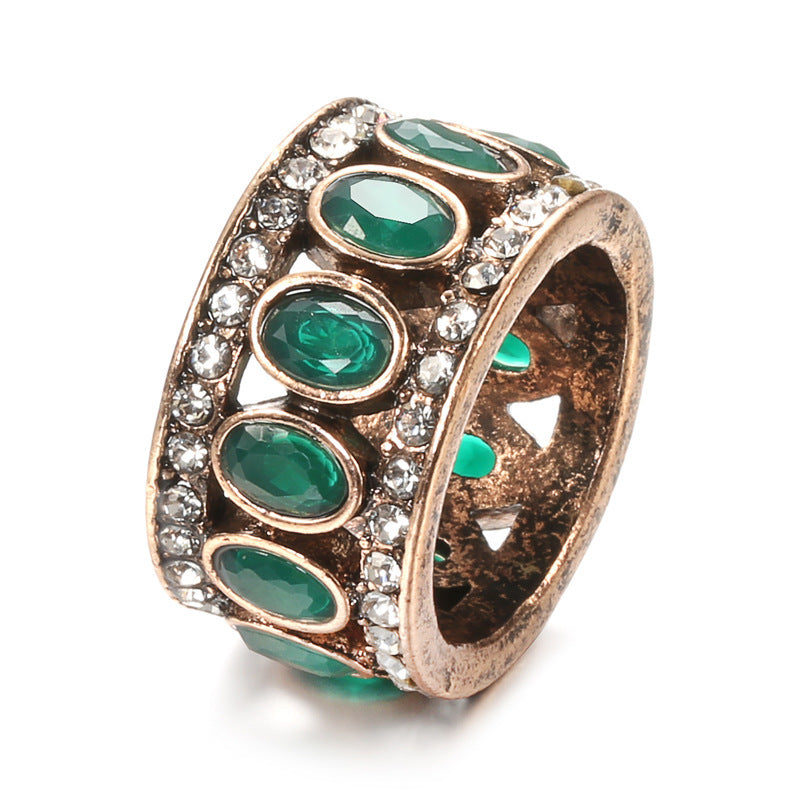 Womens Bohemian Vintage Crystal Zircon Ring Alloy Electro Fashion Inspired Elegant Jewelry Durable Accessories