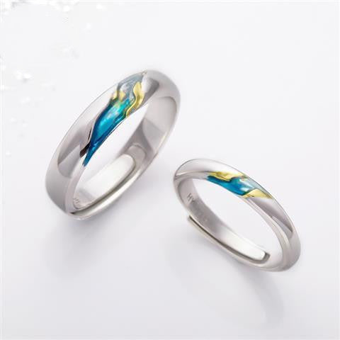 Couple Rings Starry Sky Alloy Inlay Gemstones Silver Gold