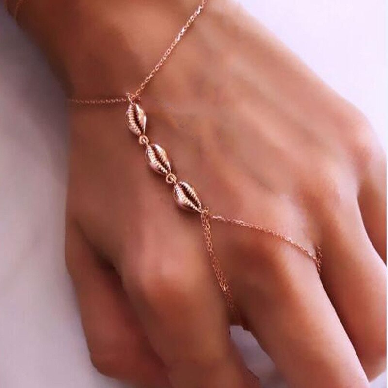 Seashell Double Finger Bracelet Electroplated Alloy Fashion Jewelry Gift For Trade Fairs And Travel Souvenirs Gifts