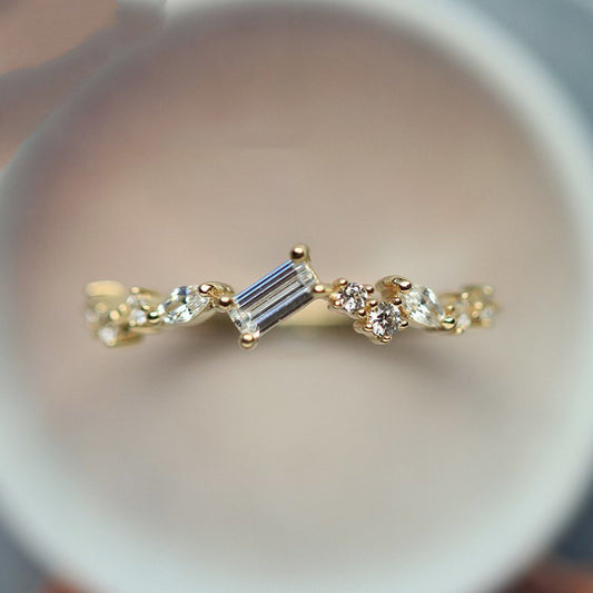 Gold Plated Ring With Artificial Gems Inlay Geometric Designs Copper Couple Ring Festival Special Gift For You