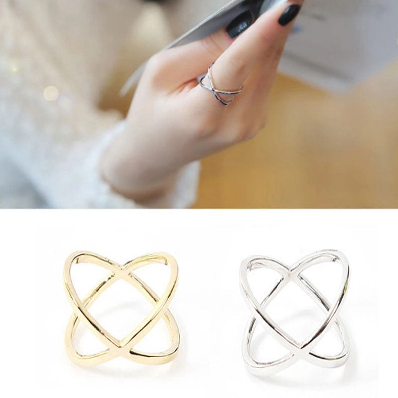Electroplated Alloy Cross Ring Korean Crisscross Joint Fashion Ring Individual Packaging Trendy Statement Ring