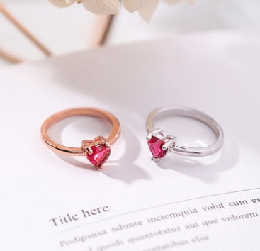 Rose Red Diamond Heart Ring With Zircon For Women Elegant Simple Design Delicate Everyday Jewelry Gift Idea Great Gift