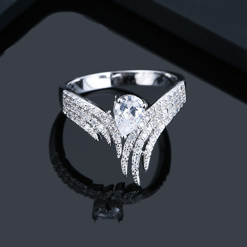 Personalized Wing Ring Zircon White Gold Inlay for Women