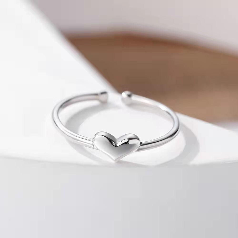 S925 Silver Platinum-plated Fashion Simple Heart-shaped Ring