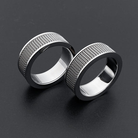 Unisex Titanium Steel Mesh Geometric Ring For Men And Women Modern Fashion Accessory Durable Everyday Wearable