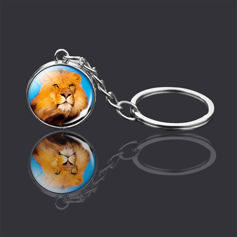 Animal Key Chain Double Sided Glass Ball Pendant Metal Key Ring Unisex Accessories Donkey Rabbit Giraffe Dolphin Fox