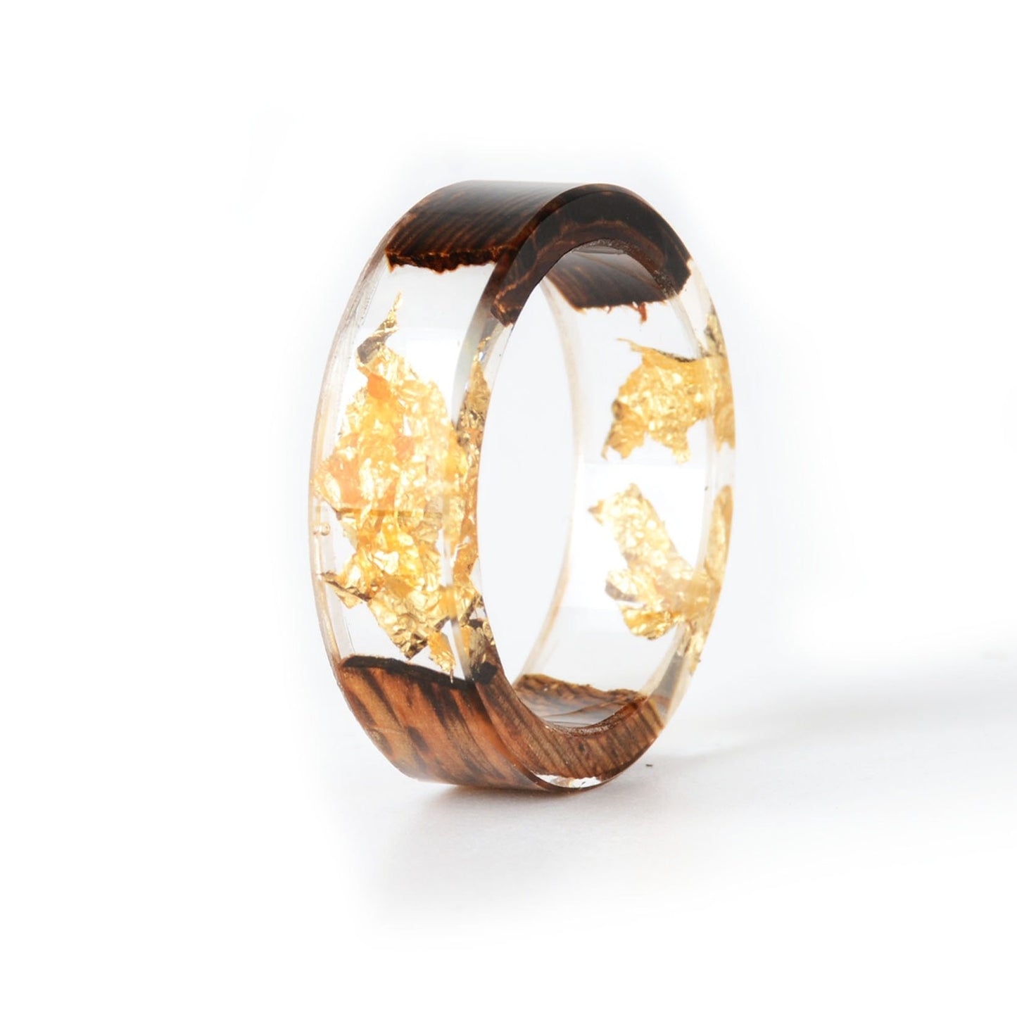 Womens Handmade Flower Resin Wood Ring Inside Gold And Silver Paper Unique Romantic Wedding Party Gift Jewelry