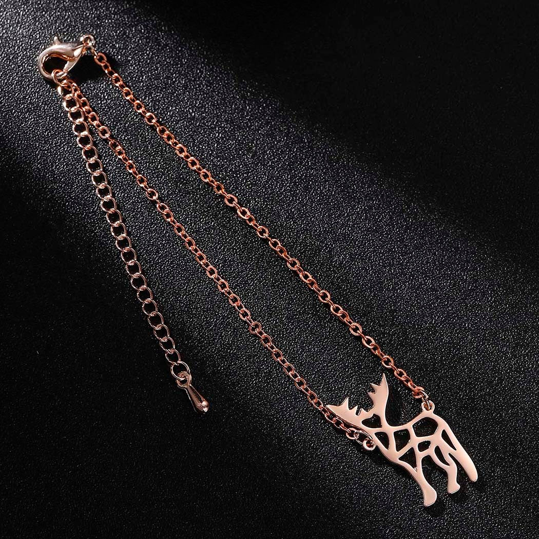 Womens Stainless Steel Elk Pendant Bracelet Animal Inspired Jewelry Delicately Origami Design Hollow Charm Gift