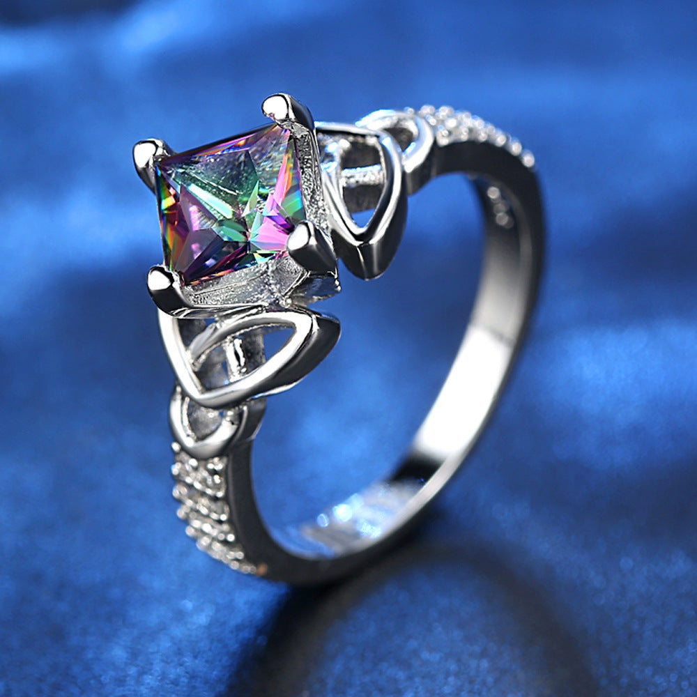 Womens Copper Ring With Geometric Square Design And Sparkling Zircon Stones Elegant Eye Catching Jewelry For Daily Wear