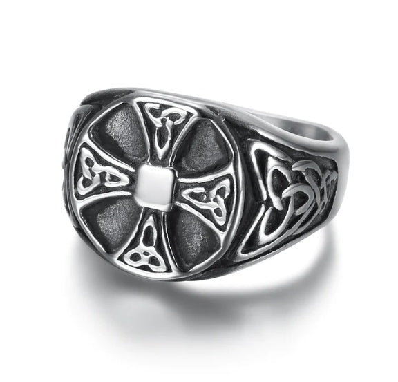 Mens Celtic Knot Cross Ring Stainless Steel Handcrafted Jewelry Christian Gift For Him Durable Authentic Class