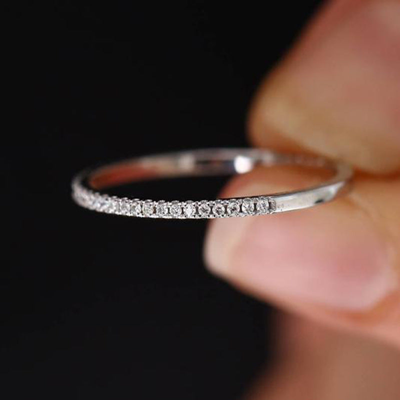 Geometric Half Ring Alloy Inlaid Zircon Wedding Band