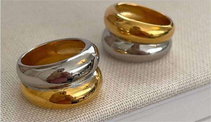 Women Titanium Steel Ring With Contrast Color Durable Wide Geometric Ring Fashion Jewelry Classic Modern Grace