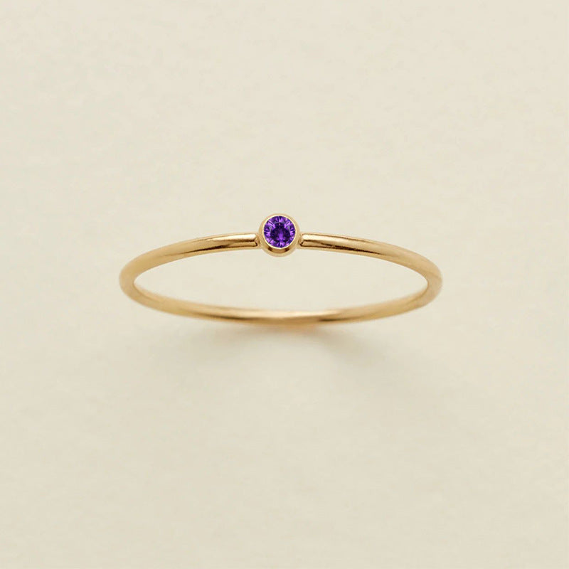 Stainless Steel Geometric Ring With Diamond Accents And Colorful Simulated Birthstone Anniversary Ring For Women Girls