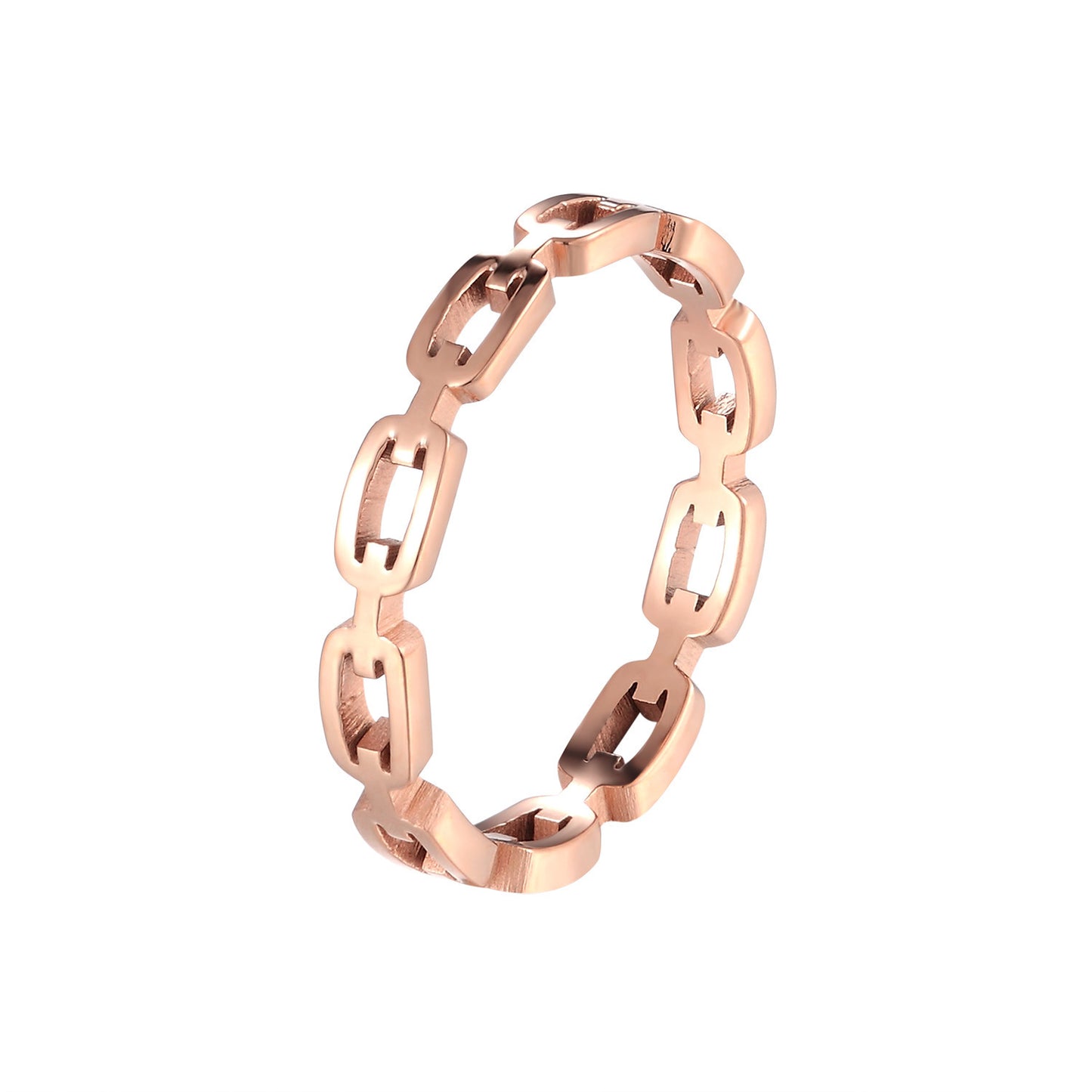 Womens Rectangular Chain Ring Titanium Steel Electroplated Fashion Ring With High Quality Design Elegant Accessory