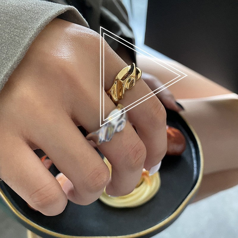 Womens Adjustable Silver Plated Ring Trendy Irregular Geometric Design Jewelry Gift for Her Statement Accessory Gift