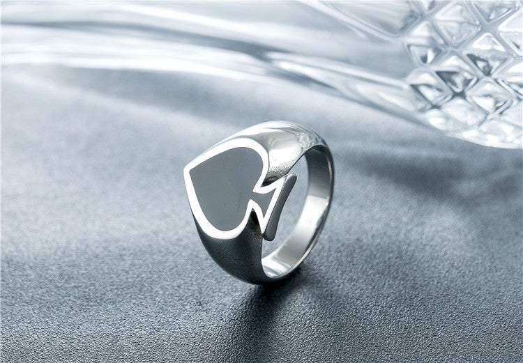 Mens Titanium Steel Magician Playing Cards Spade Ring Retro European American Fashionable Jewelry Durable Gift