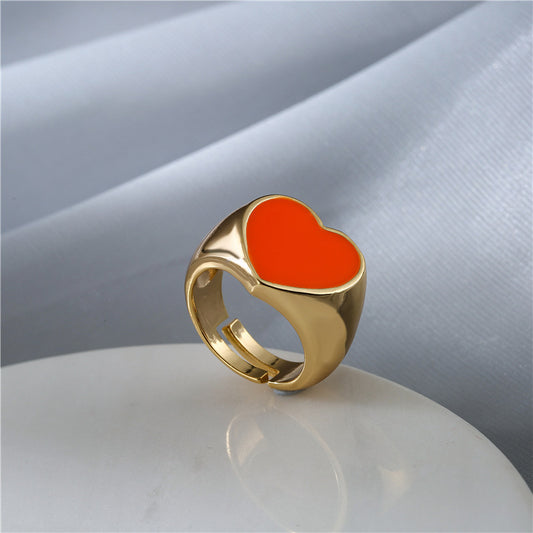 Womens Gold Plated Open Ring With Zircon Heart Design Adjustable Finger Ring For Daily Wear Party Jewelry Gift