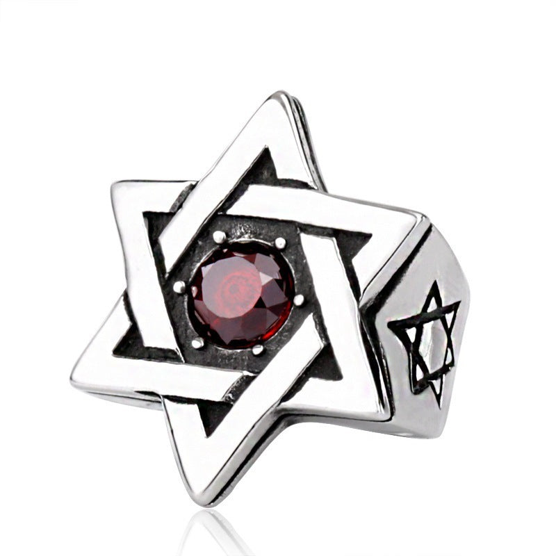 Retro Alloy Ring Six Pointed Star Design Fashion Jewelry for Women Gift Accessory Red JetBlack Plating Elegant