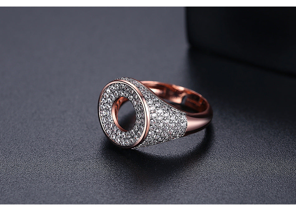 Geometric Zircon Stone Open Adjustable Ring Copper Jewelry for Her Hip Hop Style Gift Elegant Copper Accessory