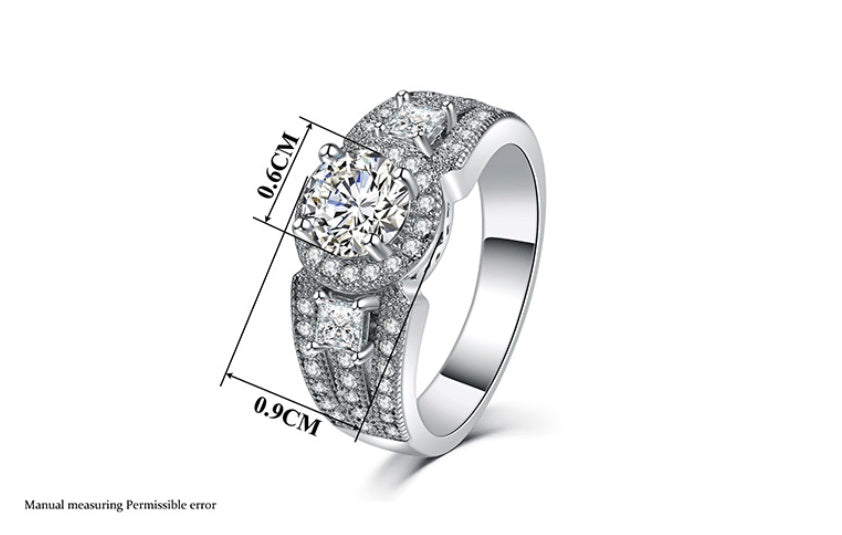 Womens Platinum Plated Rings Zircon Heart Eight Arrow Wedding Engagement Anniversary Promise Durable Jewellery