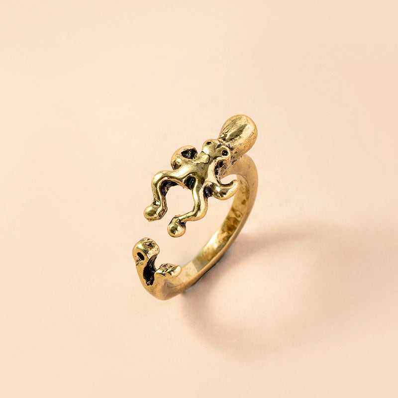 Vintage Octopus Ring Adjustable Animal Ring For Women And Men Antique Gold And Antique Silver Tone Elegant Classic