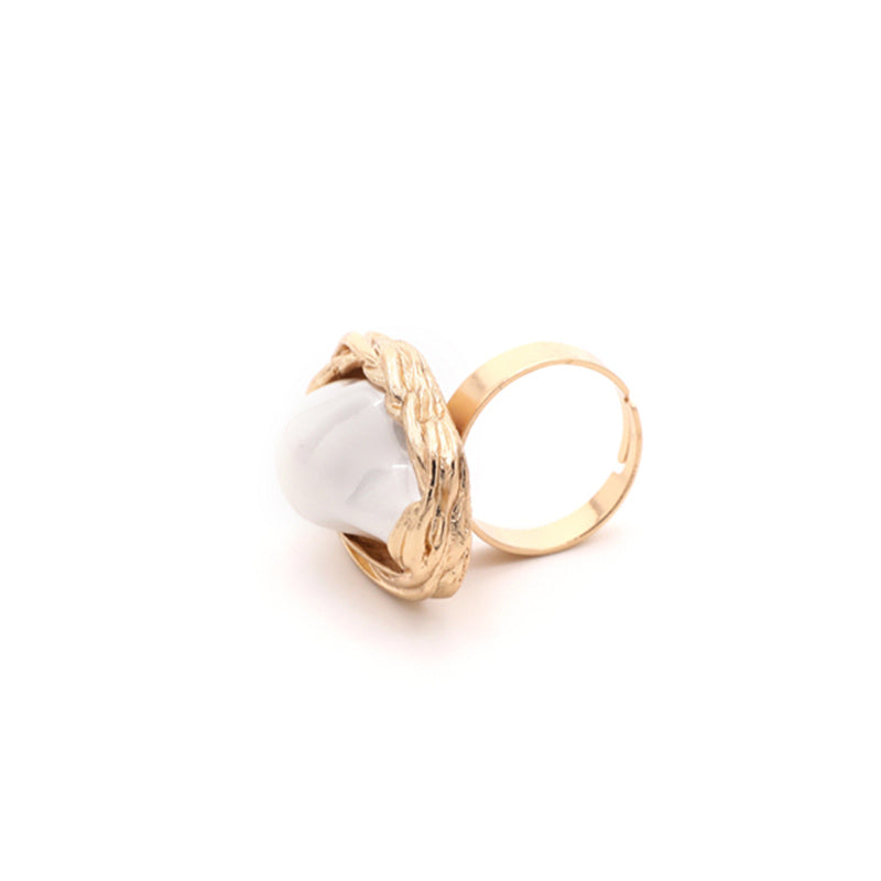 Womens Golden Pearl Shell Ring Adjustable Alloy Electroplated Fashion Jewelry Gift Her Durable Statement Piece