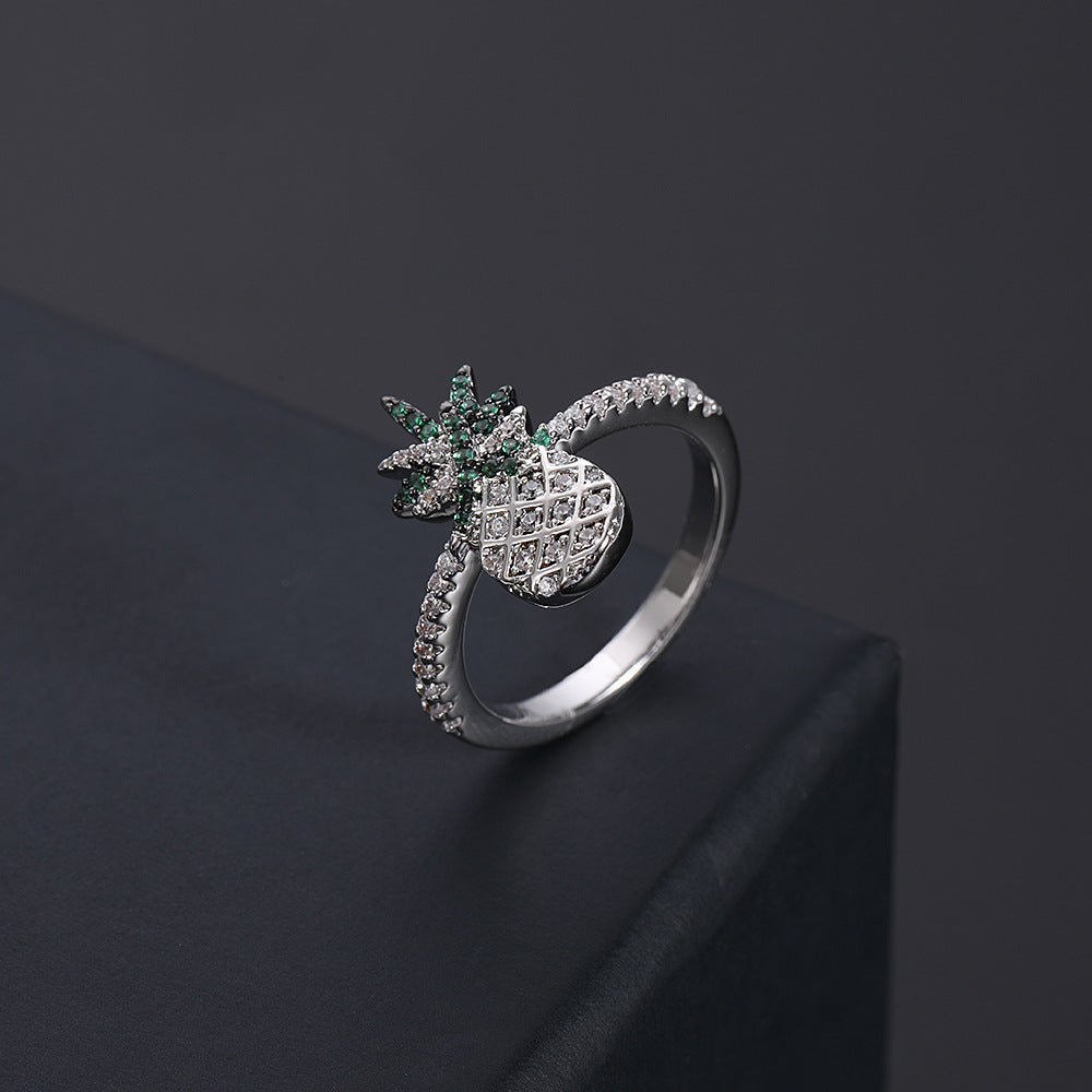 Exotic Pineapple Ring Copper Band With Zircon Eight Hearts And Arrows Design Electroplated Finish Packed Direct