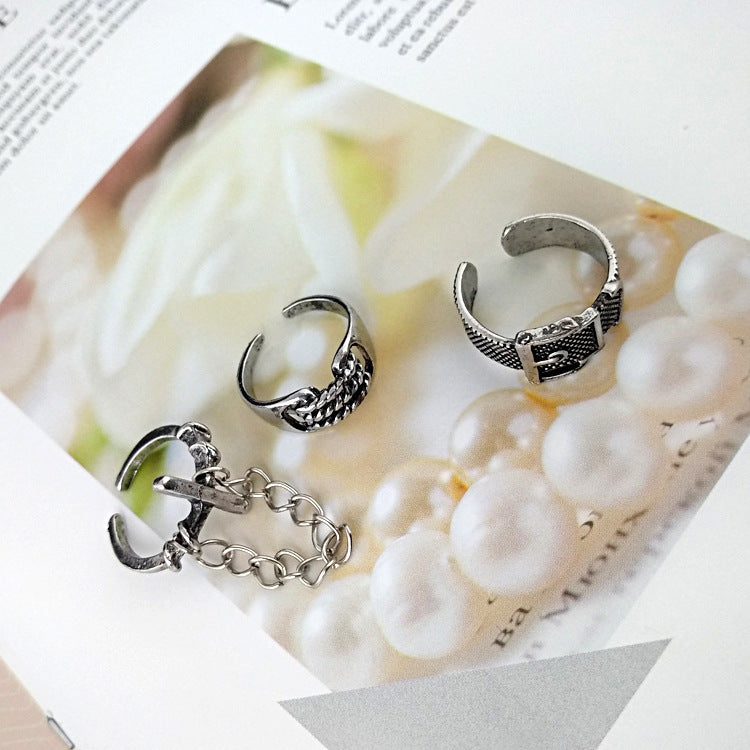 Couples Vintage Geometric Metal Rings Set Electroplated Matching Belt Style Travel Souvenir Gift For Travel Lovers