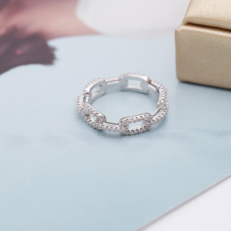 Unisex Chain Ring Micro Inlaid Zirconia European American Jewelry Gold Plated Inlaid Artificial Gems Souvenir