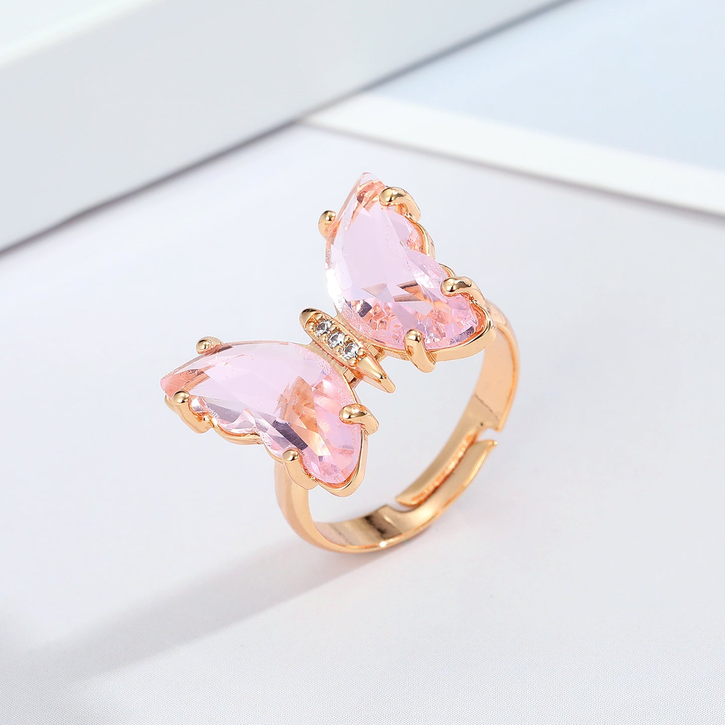 Womens Butterfly Ring Adjustable Open Alloy Ring With Gem Personalized Fashion Jewelry European American Style