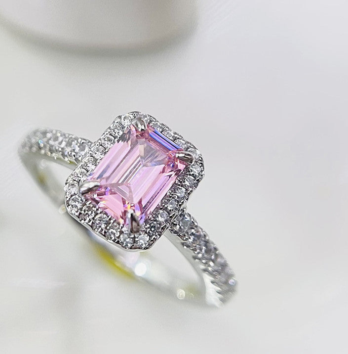 Pagoda Rectangular Stone Color Diamond Womens Ring Crown Style Zircon Crystal Accent Fashion Jewelry Gift For Her