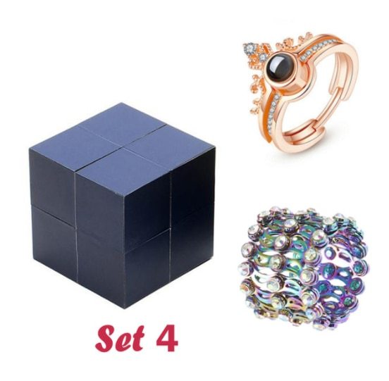 Love You Ring Projection Crown Two In One Ring 100 Languages Rubik Cube Ring BoxSet Geometric Rhinestone Inlay