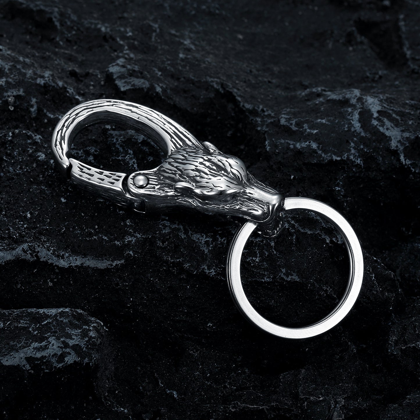 Stainless Steel Wolf Head Keychain for Men and Women