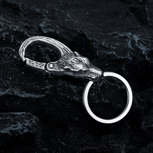 Stainless Steel Wolf Head Keychain for Men and Women