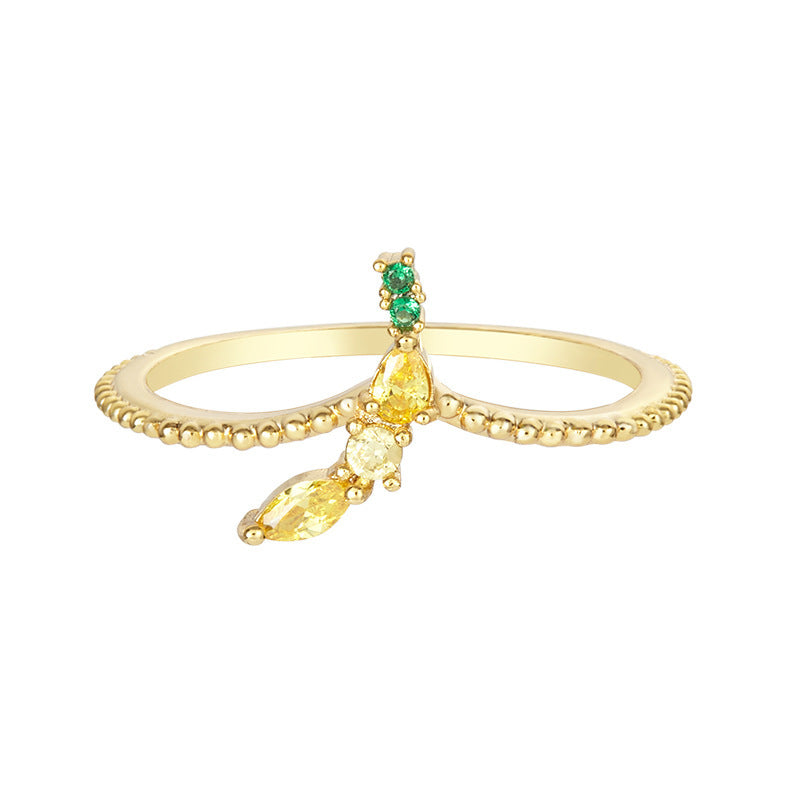 Tropical Fruit Ring Copper Zircon Fruit Shape Jewelry Womens No7 Holiday Gift Gold Plated Inlay For Daily Wear