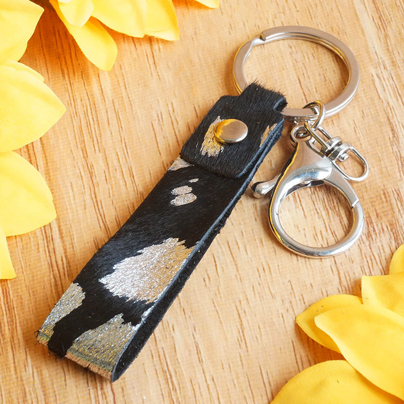 Leather Animal Print Keychain With Handmade Electroplated Finish Handbag Pendant And Car Key Accessory Style Collection