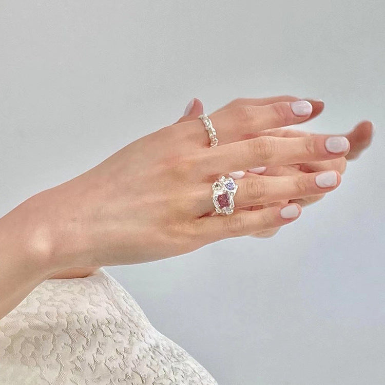 Geometric Zircon Ring Adjustable Gold Plated Copper Jewelry