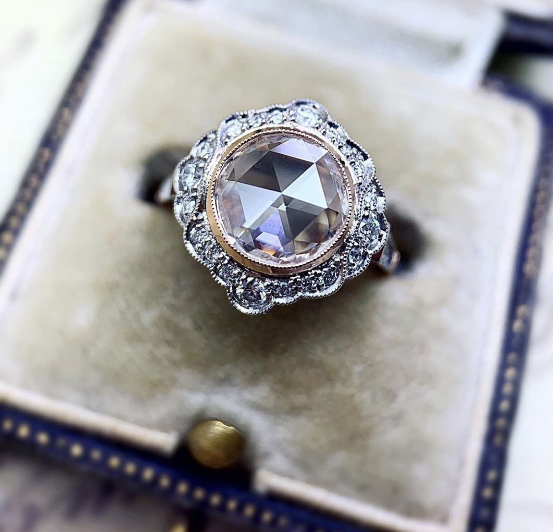 Floral Gold Plated Ring With Gemstone Inlay For Women