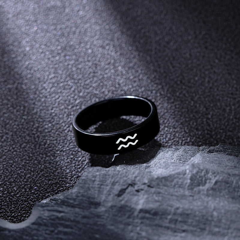 Black Stainless Steel Ring Zodiac Constellation Stars Geometric Shape PunkHipHop Fashion Ring ForMen AndWomen